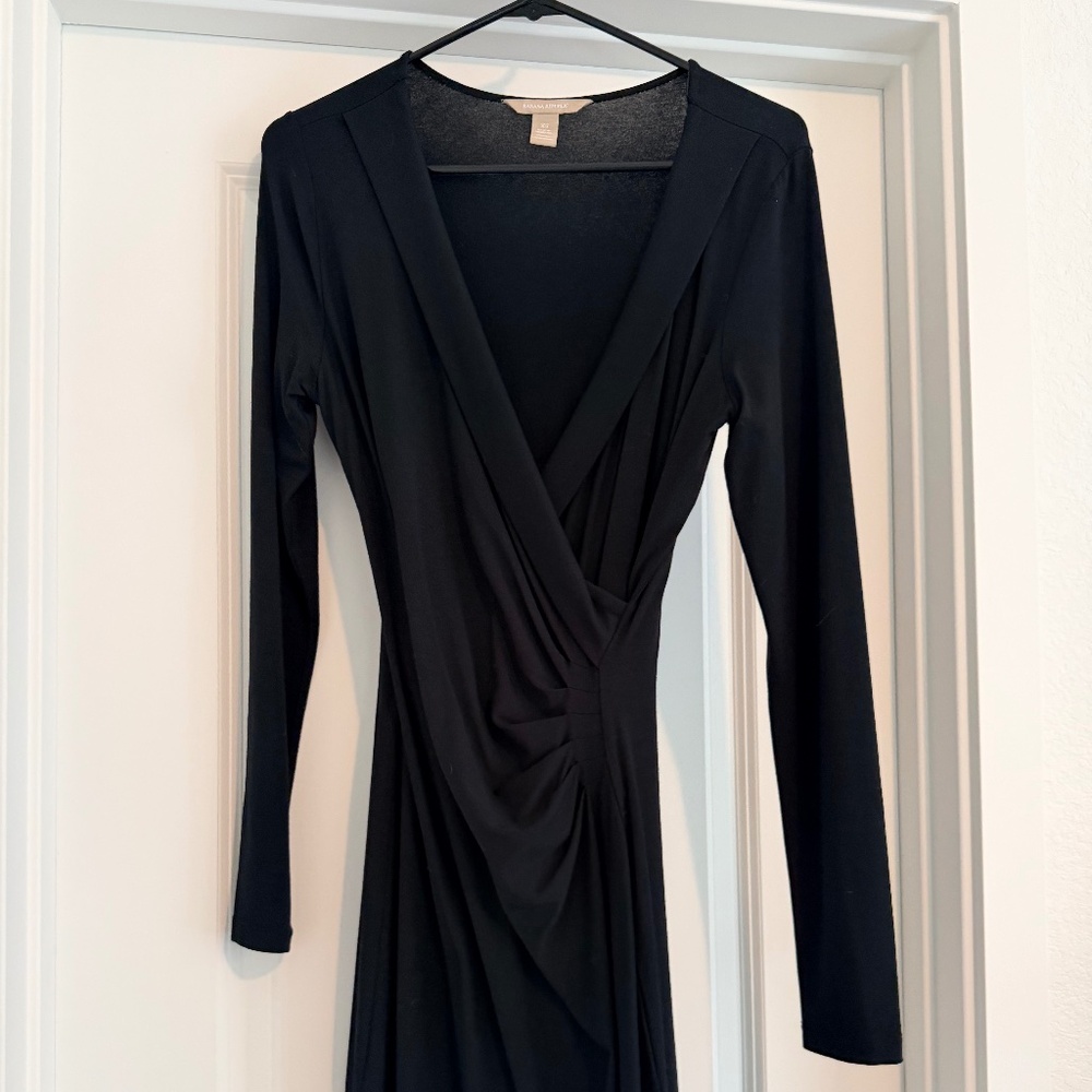 Black Faux Wrap Long Sleeve Dress